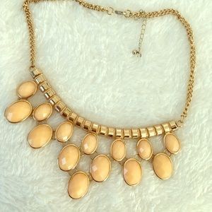 Tan color stones necklace with gold chain